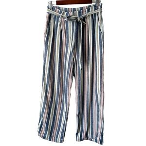 Dex Linen Blend High Rise Multi Colour Stripe Waist Tie Pants Women's Size XS